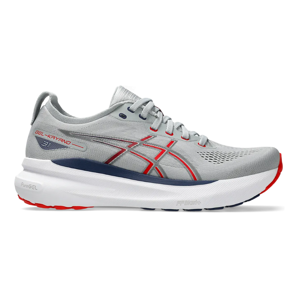 Asics Gel Kayano 31 - Gris Piémont - Rouge Flamboyant