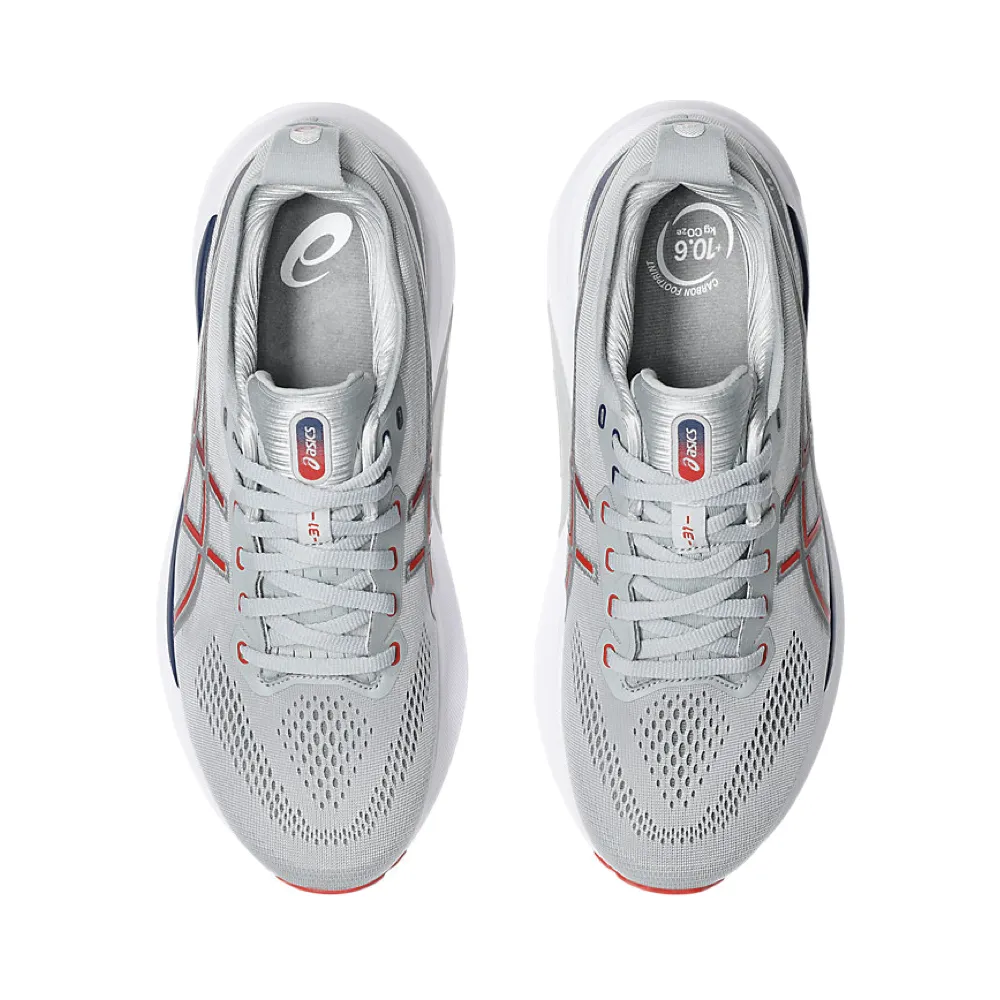 Asics Chaussure de Course Homme Gel-Kayano 31 en Gris Piémont/Rouge Flamboyant