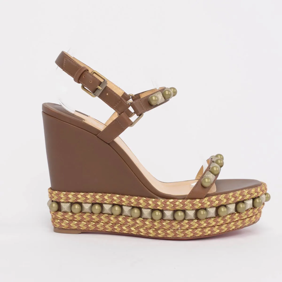 Christian Louboutin Escarpins Pyraclou à Clous Marron Taille 39.5