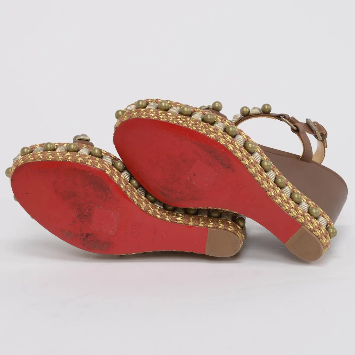 Christian Louboutin Escarpins Pyraclou à Clous Marron Taille 39.5
