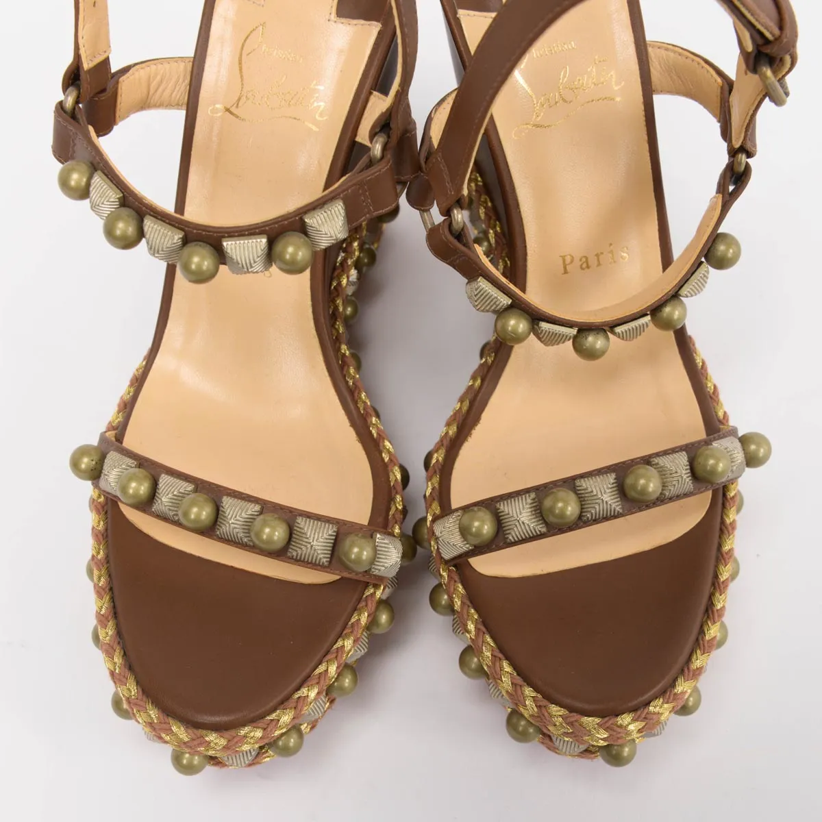 Christian Louboutin Escarpins Pyraclou à Clous Marron Taille 39.5