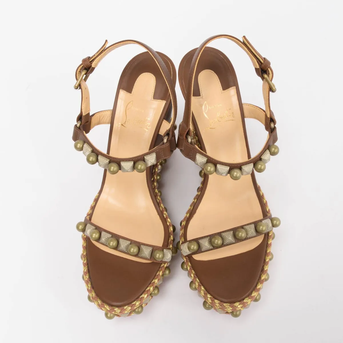 Christian Louboutin Escarpins Pyraclou à Clous Marron Taille 39.5