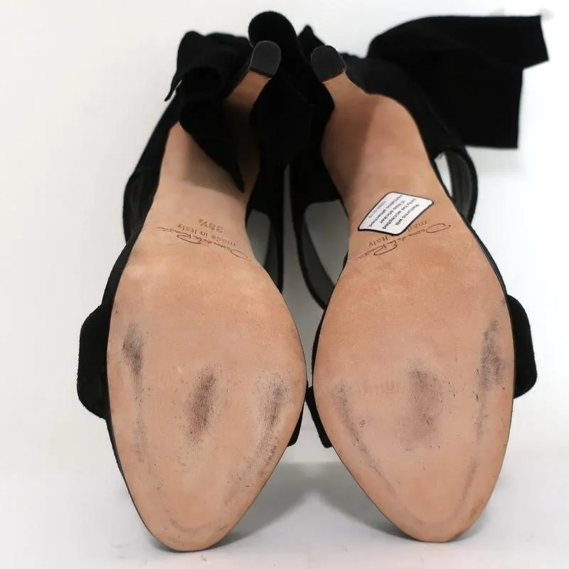 Oscar de la Renta Sandales à Talon Nœud Suède Noir Sable Taille 38.5 Mules à Plateforme
