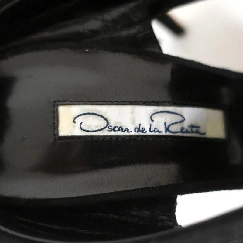 Oscar de la Renta Sandales à Talon Nœud Suède Noir Sable Taille 38.5 Mules à Plateforme