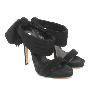Oscar de la Renta Sandales à Talon Nœud Suède Noir Sable Taille 38.5 Mules à Plateforme