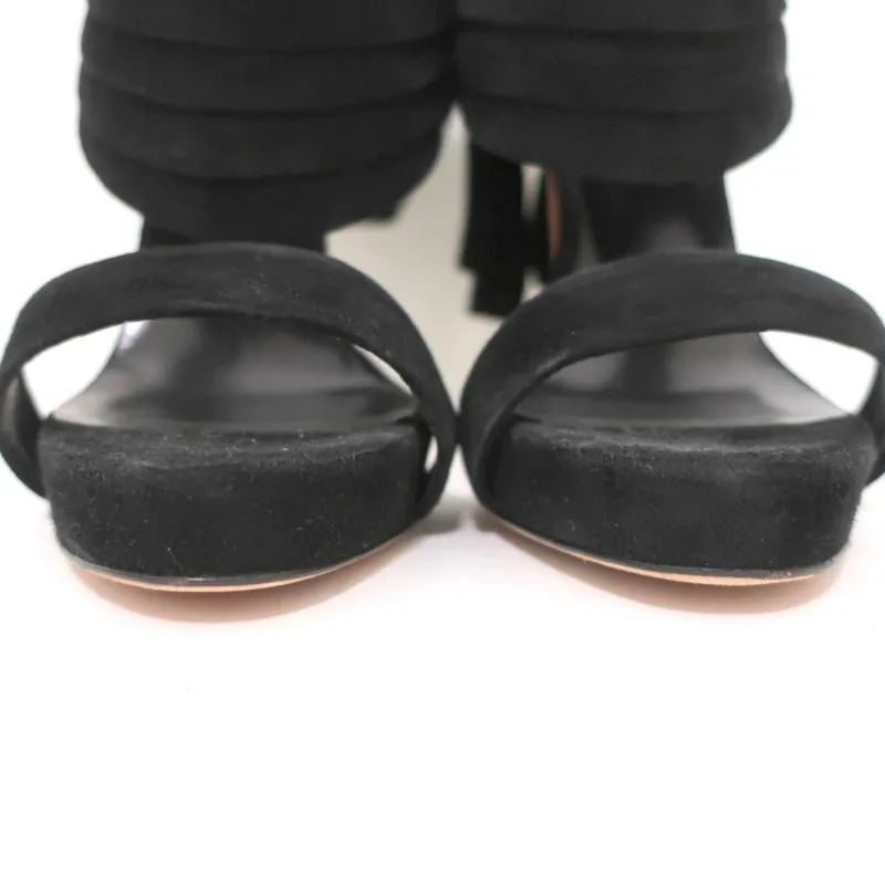 Oscar de la Renta Sandales à Talon Nœud Suède Noir Sable Taille 38.5 Mules à Plateforme