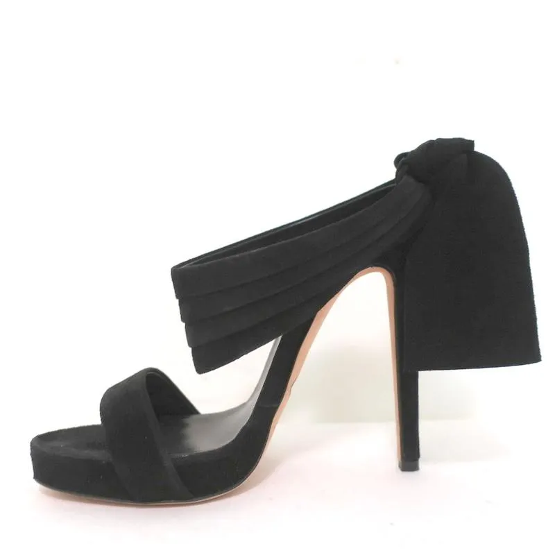 Oscar de la Renta Sandales à Talon Nœud Suède Noir Sable Taille 38.5 Mules à Plateforme
