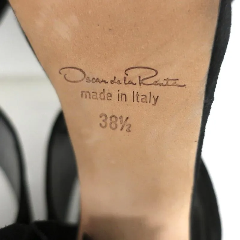 Oscar de la Renta Sandales à Talon Nœud Suède Noir Sable Taille 38.5 Mules à Plateforme