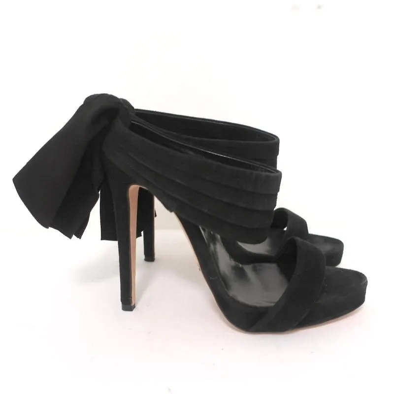Oscar de la Renta Sandales à Talon Nœud Suède Noir Sable Taille 38.5 Mules à Plateforme