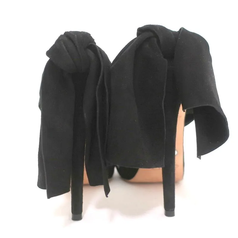 Oscar de la Renta Sandales à Talon Nœud Suède Noir Sable Taille 38.5 Mules à Plateforme