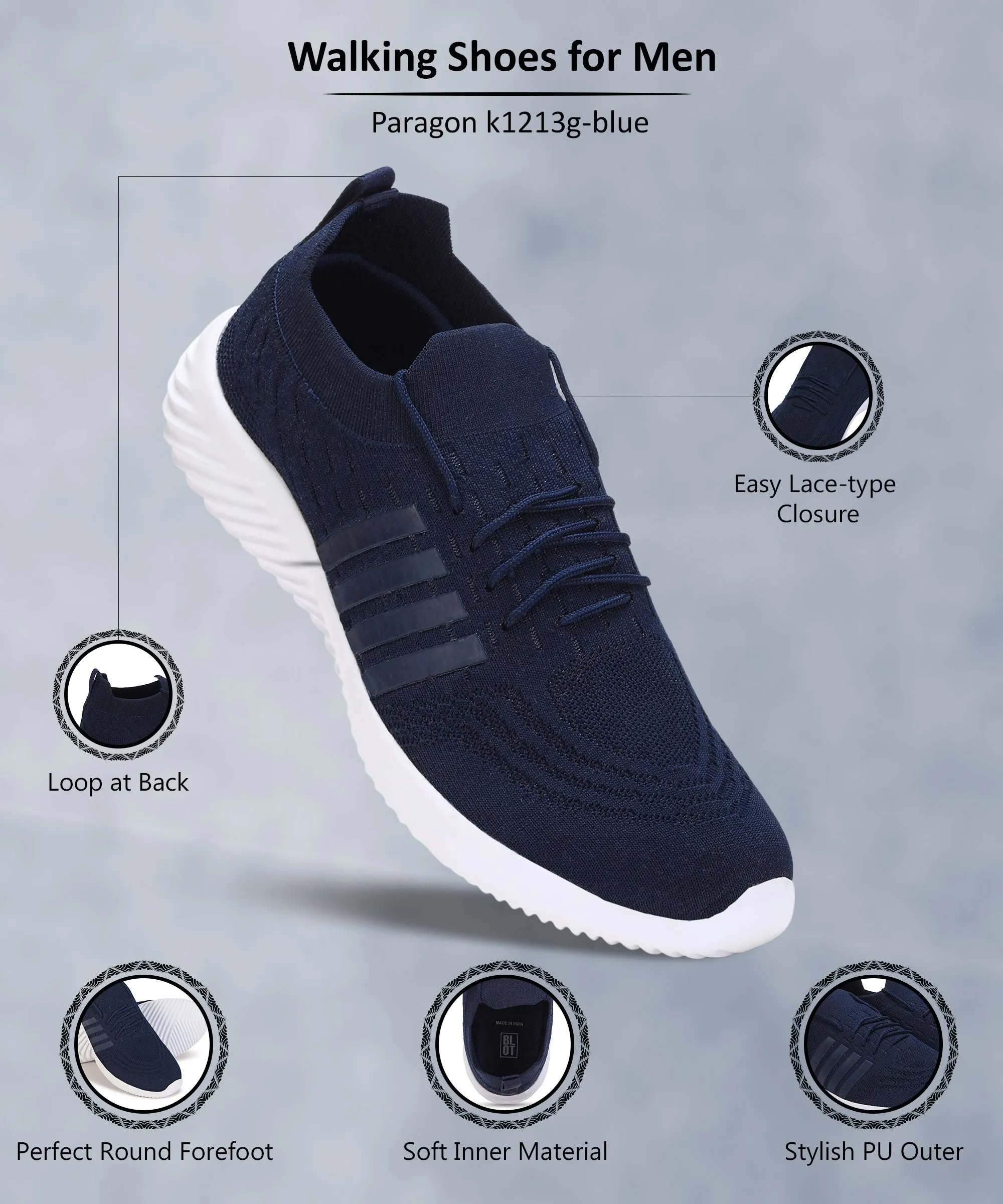 Paragon K1213G Chaussures de Sport Homme pour Marche, Course, Entraînement, Cricket, Gym | Chaussures Athlétiques à Semelle Confortable et Amortie pour Usage Quotidien en Extérieur
