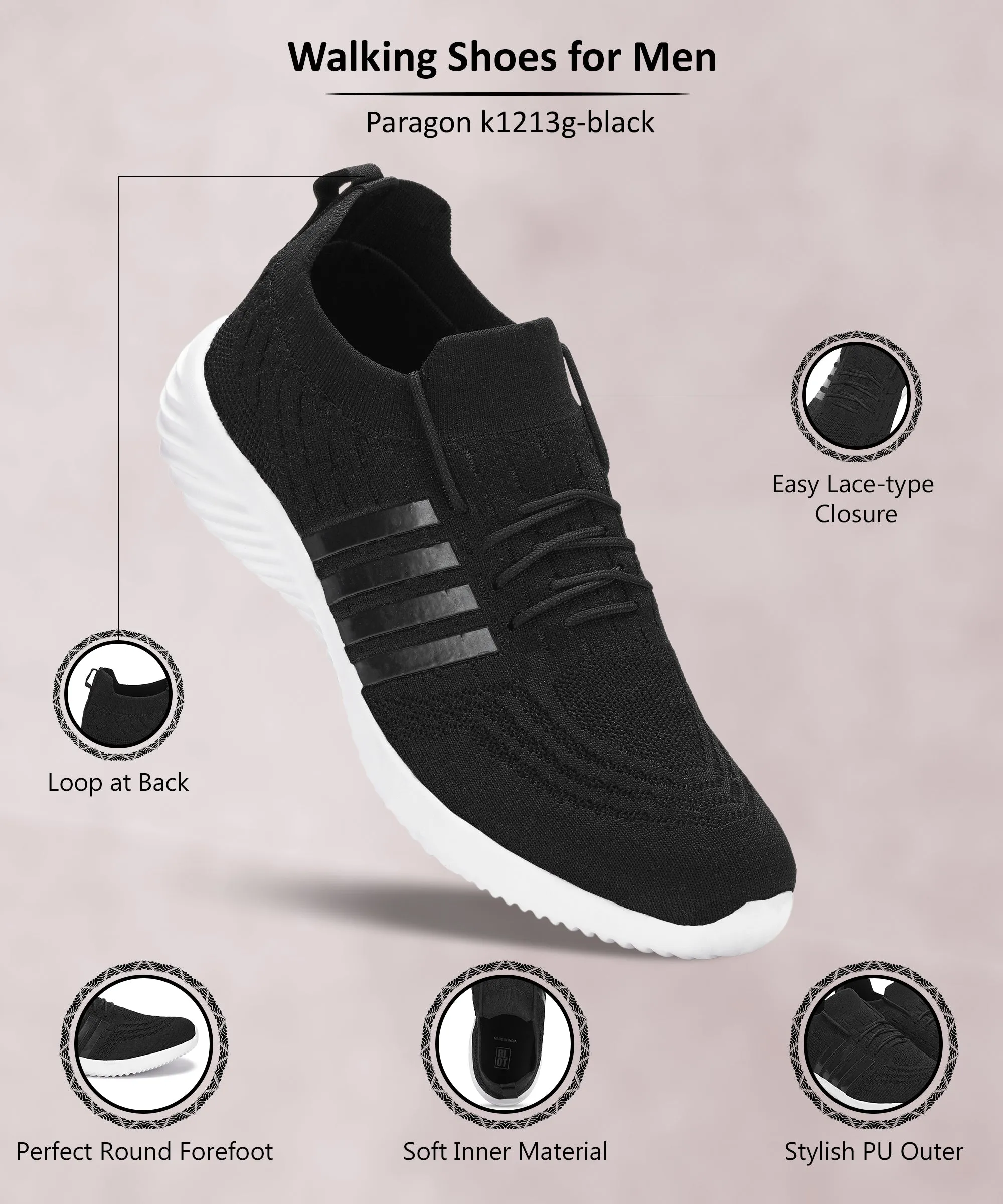 Paragon K1213G Chaussures de Sport Homme pour Marche, Course, Entraînement, Cricket, Gym | Chaussures Athlétiques avec Semelle Confortable et Amortie pour Utilisation Quotidienne en Extérieur