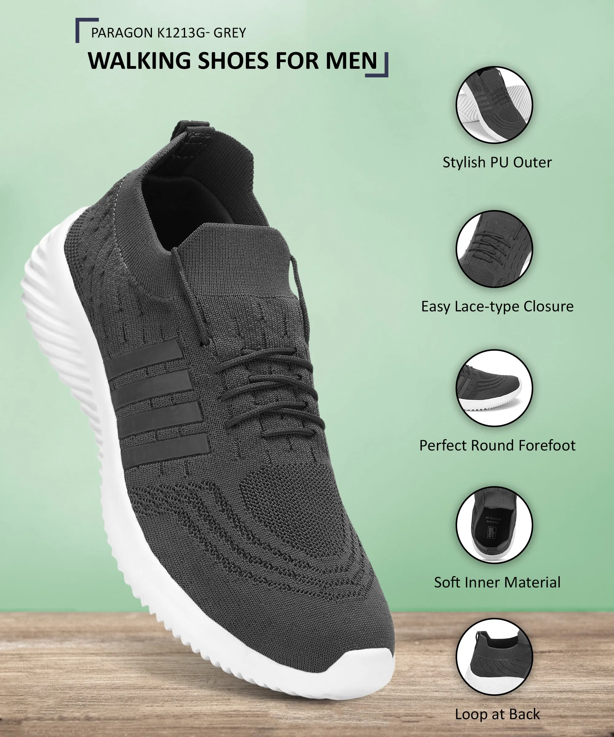 Paragon K1213G Chaussures de Sport Homme pour Marche, Course, Entraînement, Cricket, Gym | Chaussures Athlétiques à Semelle Confortable et Amortie pour Usage Quotidien en Extérieur